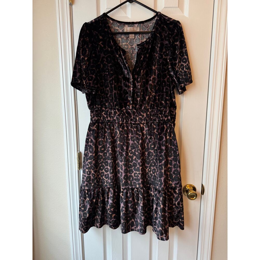 French Connection Women‎ L Leopard Mini Dress Short Sleeve Ruffle Hem